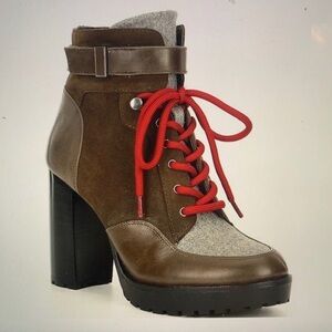 ANTONIO MELANI Brown Heeled Boots with Red Laces 3.5 inch heel